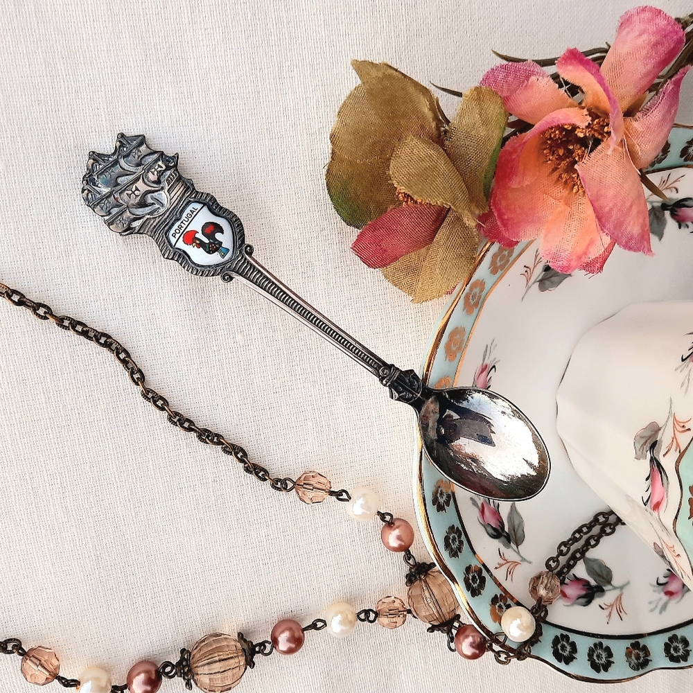 🐓 PORTUGAL Silver Teaspoon with Ship Finial & Rooster Emblem
